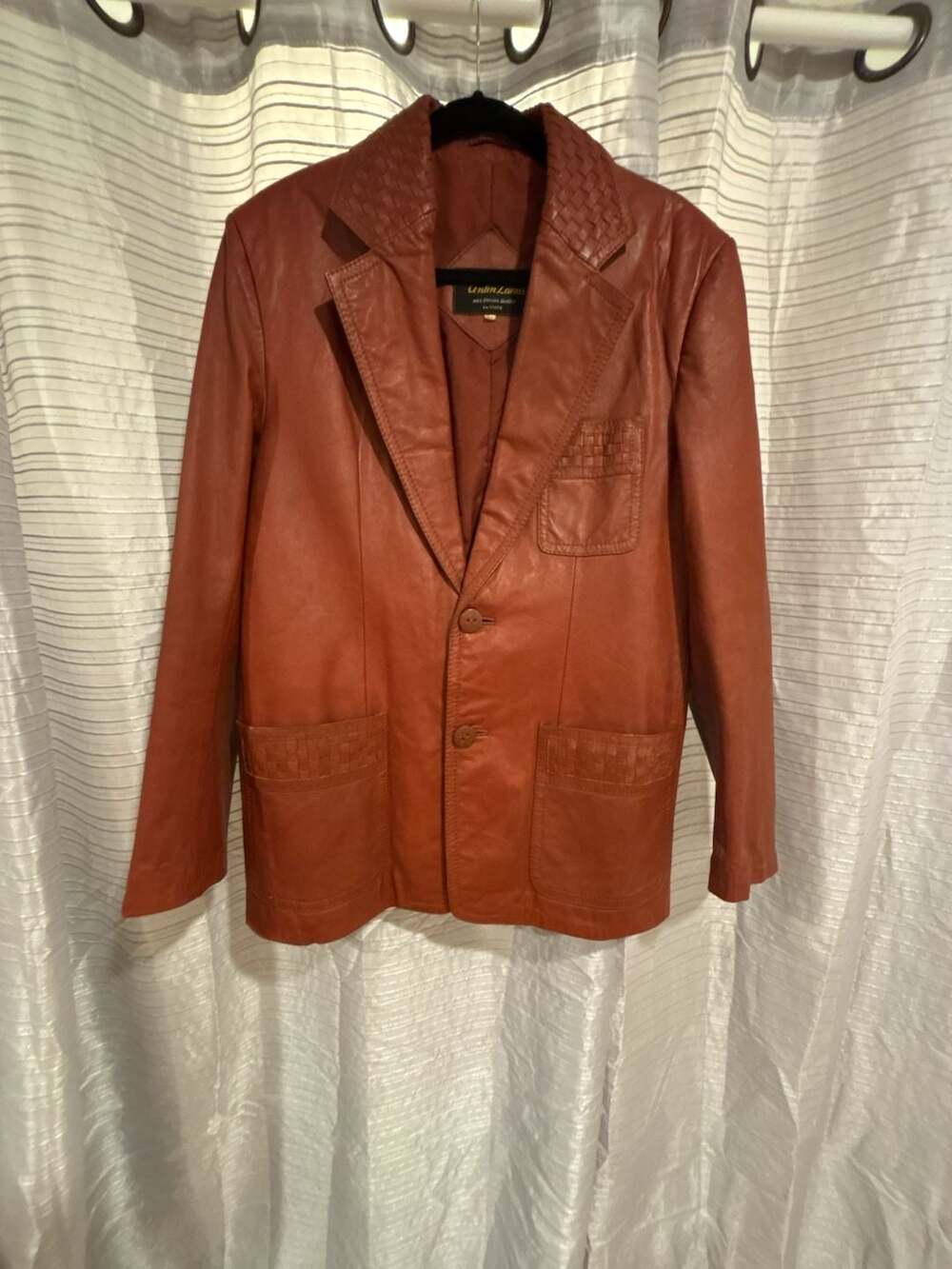 Anton Zanus Vintage 100% Genuine Leather Woven Trim Blazer Jacket Size 44